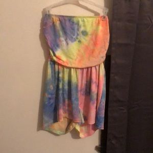 Strapless fashion nova short romper rainbow size small no tags